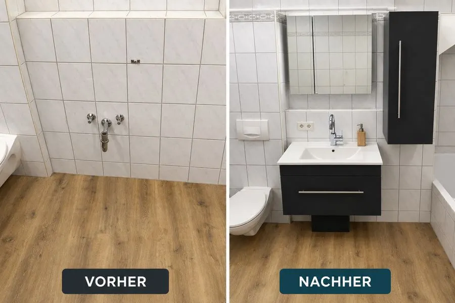Badrenovierung in Meckenbeuren – neues Waschbecken und Möbel Vorher-Nachher
