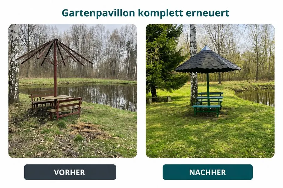 Gartenpavillon Renovierung in Eriskirch – komplett erneuert Vorher-Nachher