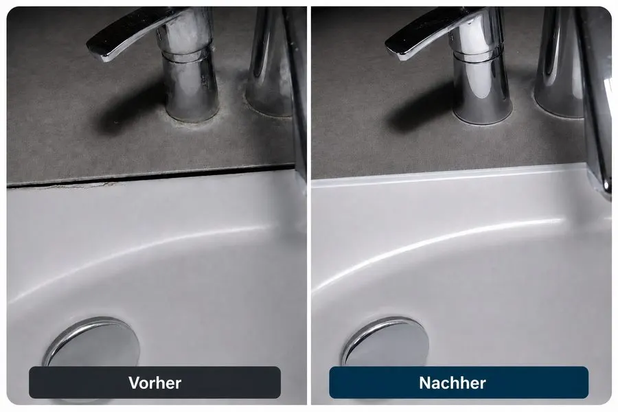 Silikonfugen erneuern Waschbecken in Friedrichshafen – Vorher-Nachher