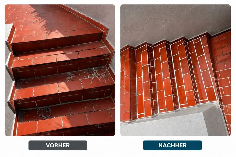 Treppenfliesen Reparatur in Oberteuringen – Außentreppe saniert Vorher-Nachher